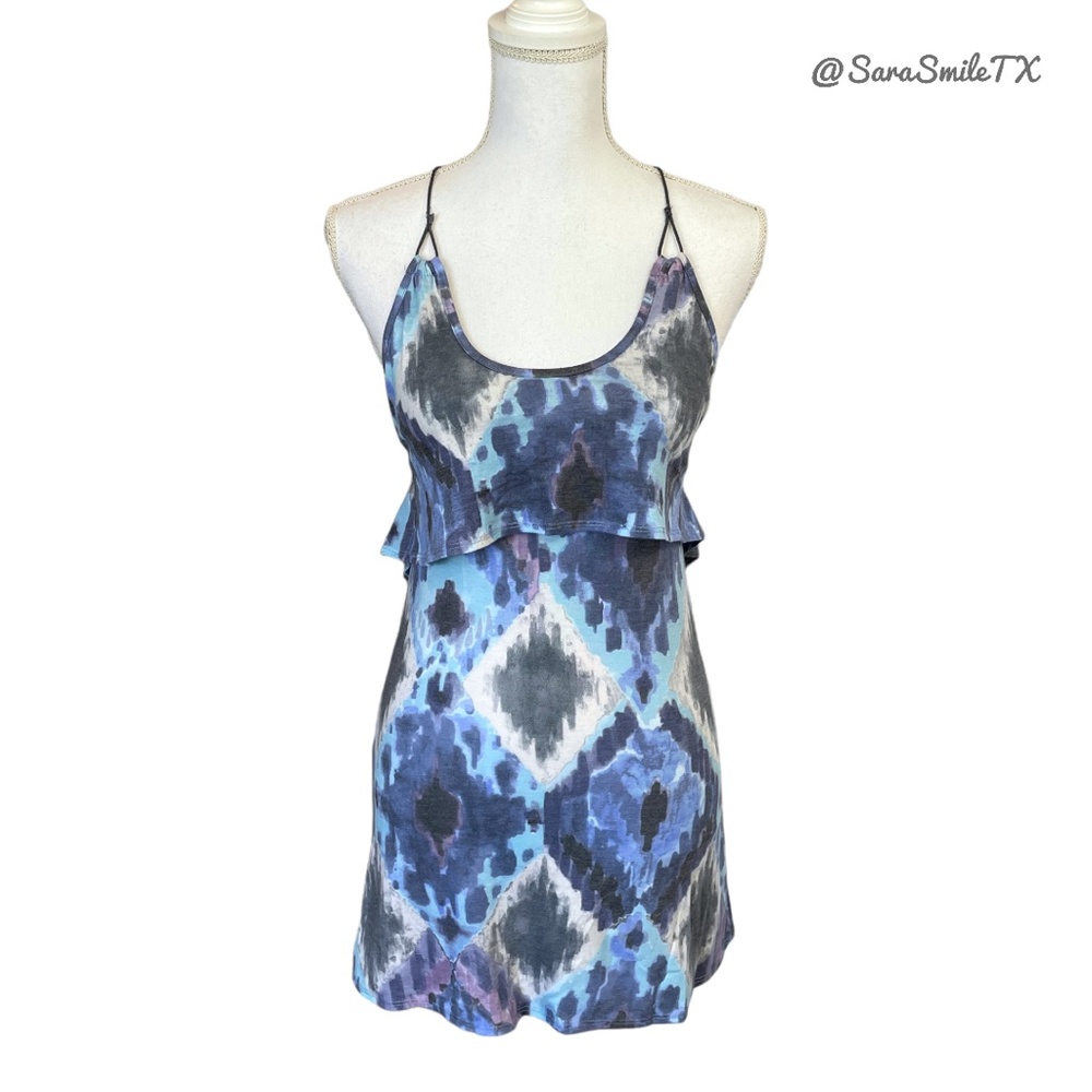 FOR LOVE AND LEMONS Boho Ikat Print Ruffle Trim Open Back Mini Dress - RARE! - Picture 2 of 14
